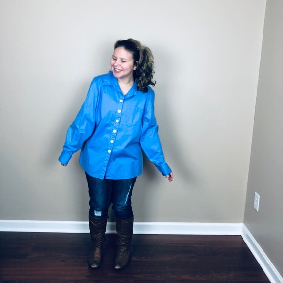 Boden Blue casual cotton button-down blouse - Picture 2 of 8